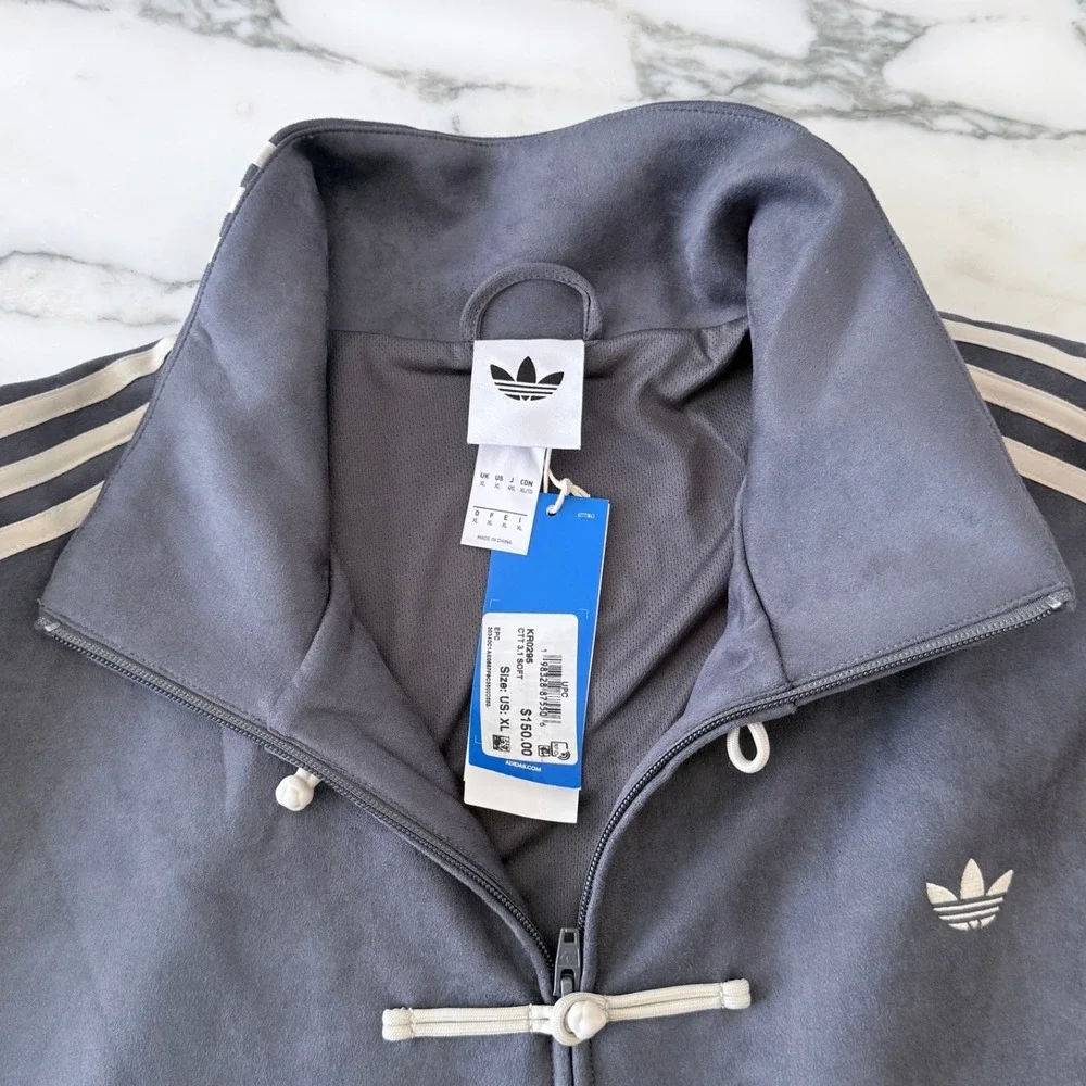 Adidas Originals Faux Suede Kung Fu Track Jacket Grey White HP0426 Mens XL